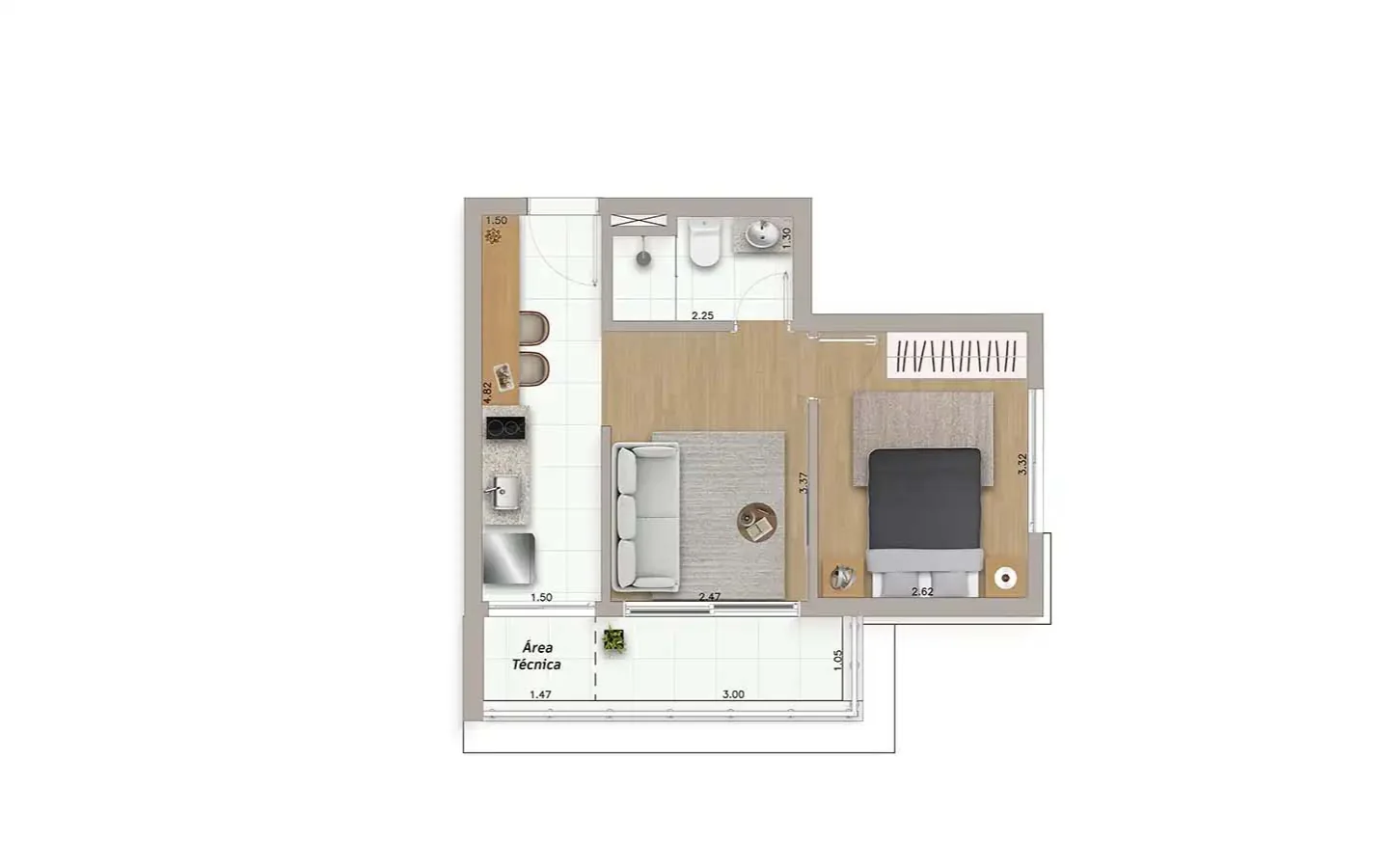 Planta do apartamento Final 3, do 19º andar, no Ateliê Vila Madalena