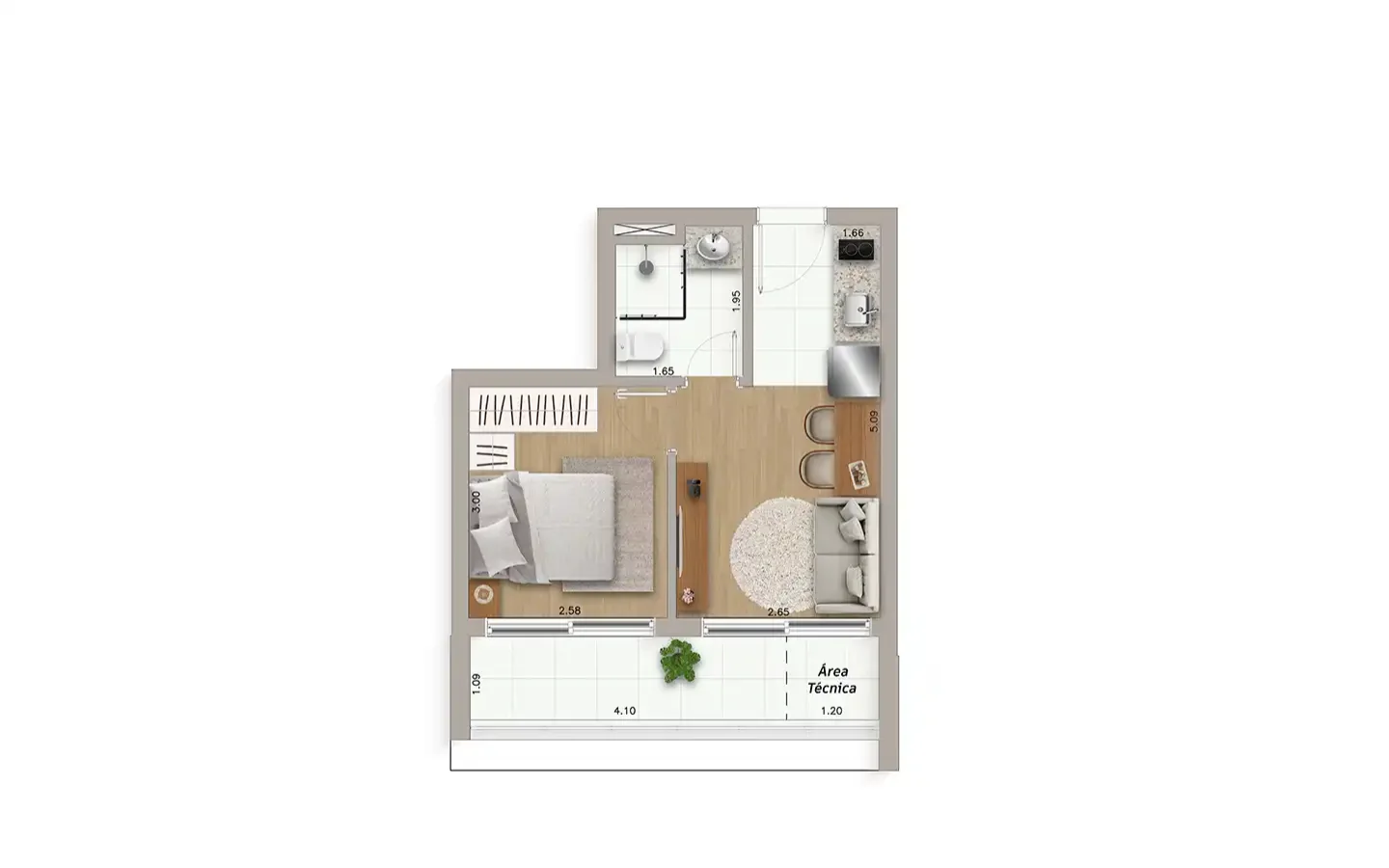 Planta do apartamento Final 2, do 5º ao 17º andar, no Ateliê Vila Madalena